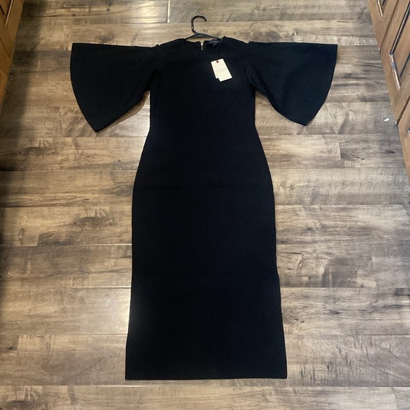 TED BAKER LONDON Lounia Fluted Sleeve Body-Con Sweater Dress Black SZ 3 NWT - Picture 6 of 12